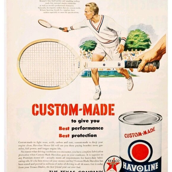 1950 Texaco Havoline Motor Oil Jack Kramer Racket Advertisement Tennis DWJJ9 - Picture 1 of 2